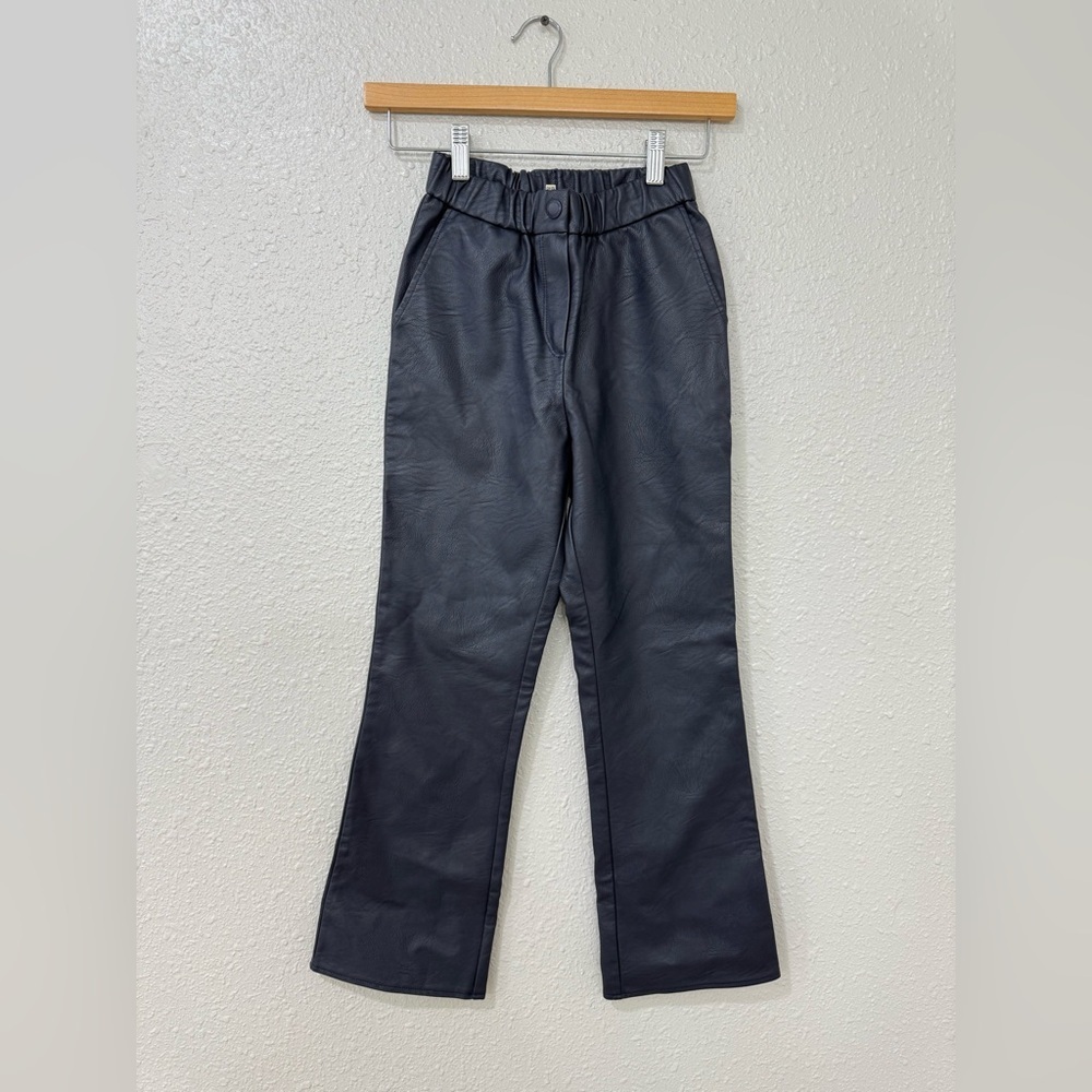 Zadig & Voltaire Kids Girls Navy Blue Faux Leather Flare Pant Size 10-12XS NWOT
